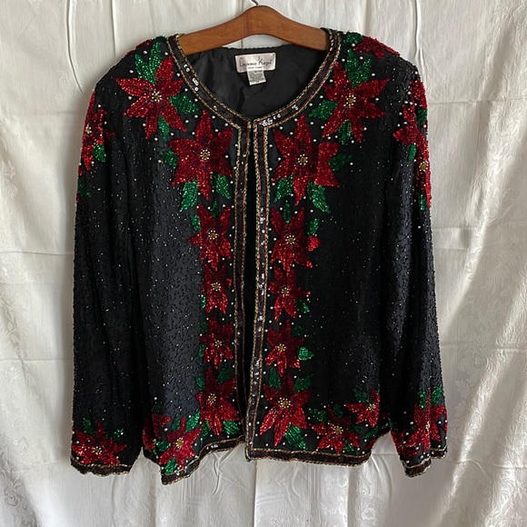 Laurence Kazar Jackets & Blazers - Laurence Kazar- Black sequent jacket with poinsettias
